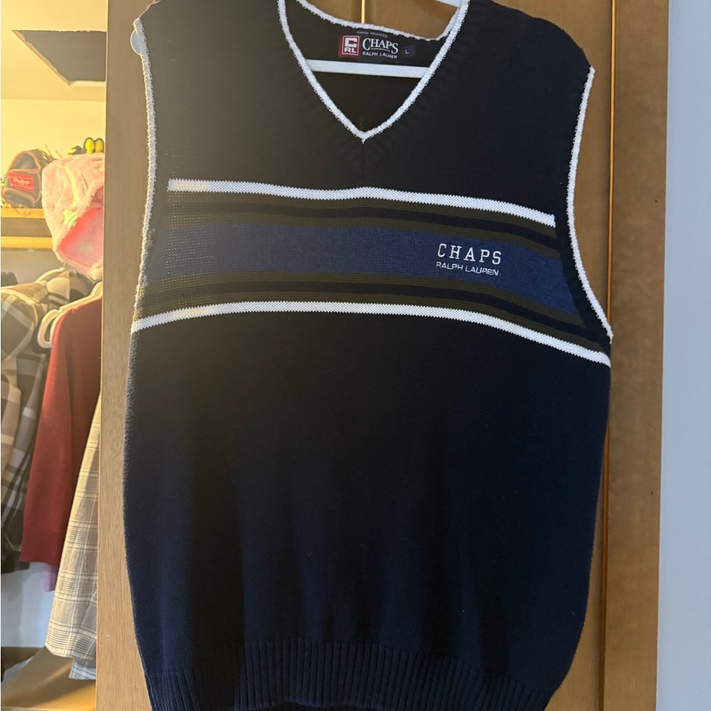 Vintage Chaps Ralph Lauren Men's Navy V-Neck Sweater Vest